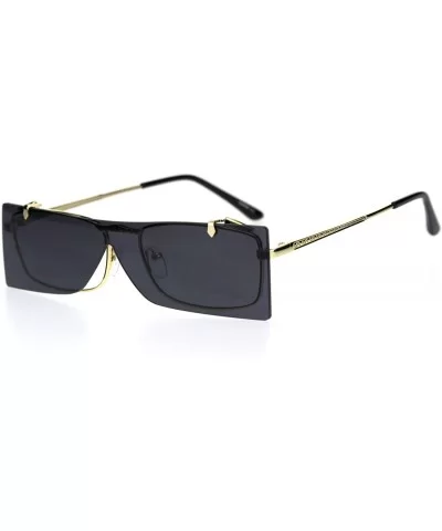 Unisex Funky Shield Flip Up Retro Rectangular Victorian Sunglasses - Gold Black - CM18TSXNSTU $11.99 Rectangular