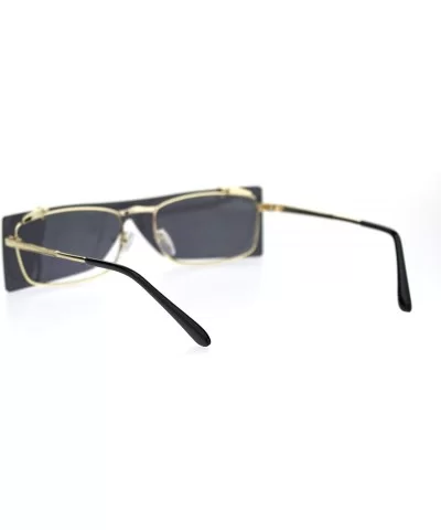 Unisex Funky Shield Flip Up Retro Rectangular Victorian Sunglasses - Gold Black - CM18TSXNSTU $11.99 Rectangular