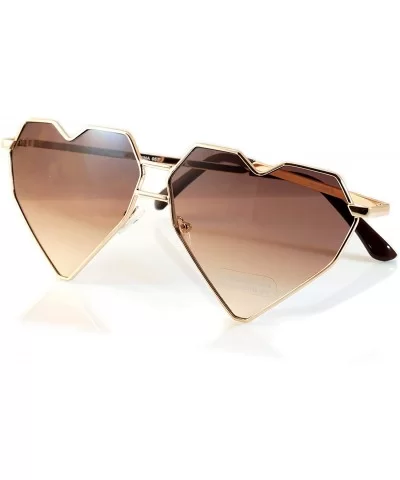 Mega Size Metal Color Tinted Two Tone Gradient Lens Heart Sunglasses A177 - Brownish Black - CI18DIUL5YD $8.63 Oversized