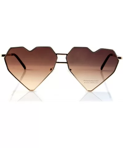 Mega Size Metal Color Tinted Two Tone Gradient Lens Heart Sunglasses A177 - Brownish Black - CI18DIUL5YD $8.63 Oversized