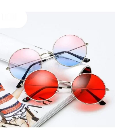 2019 New Women Men Round Sunglasses Steampunk Shades MultiColor Gpinkblue - Sred - CE18XGEEG57 $6.94 Aviator