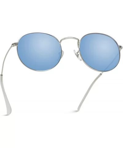 Polarized Round Retro Tinted Lens Metal Frame Sunglasses - Silver Frame/Blue Lens - C118N76TRH3 $12.31 Oval