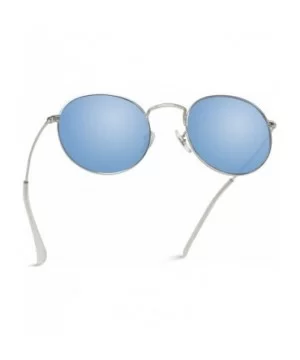 Polarized Round Retro Tinted Lens Metal Frame Sunglasses - Silver Frame/Blue Lens - C118N76TRH3 $12.31 Oval