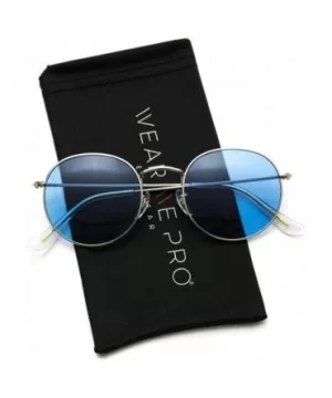 Polarized Round Retro Tinted Lens Metal Frame Sunglasses - Silver Frame/Blue Lens - C118N76TRH3 $12.31 Oval