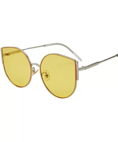 Big Cat Eye Sunglasses Women Retro Female Sun Glasses Female UV400 - Silver Yellow - CN198UGZXE9 $8.80 Cat Eye