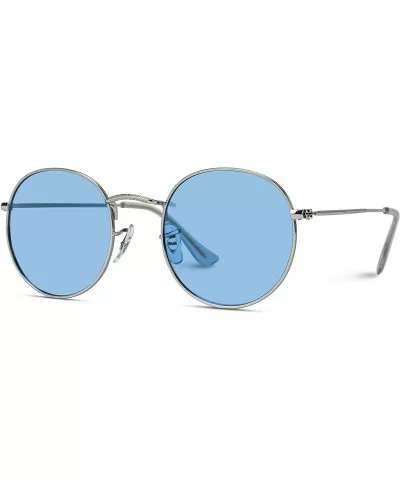 Polarized Round Retro Tinted Lens Metal Frame Sunglasses - Silver Frame/Blue Lens - C118N76TRH3 $12.31 Oval