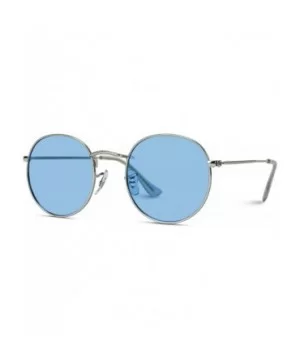 Polarized Round Retro Tinted Lens Metal Frame Sunglasses - Silver Frame/Blue Lens - C118N76TRH3 $12.31 Oval