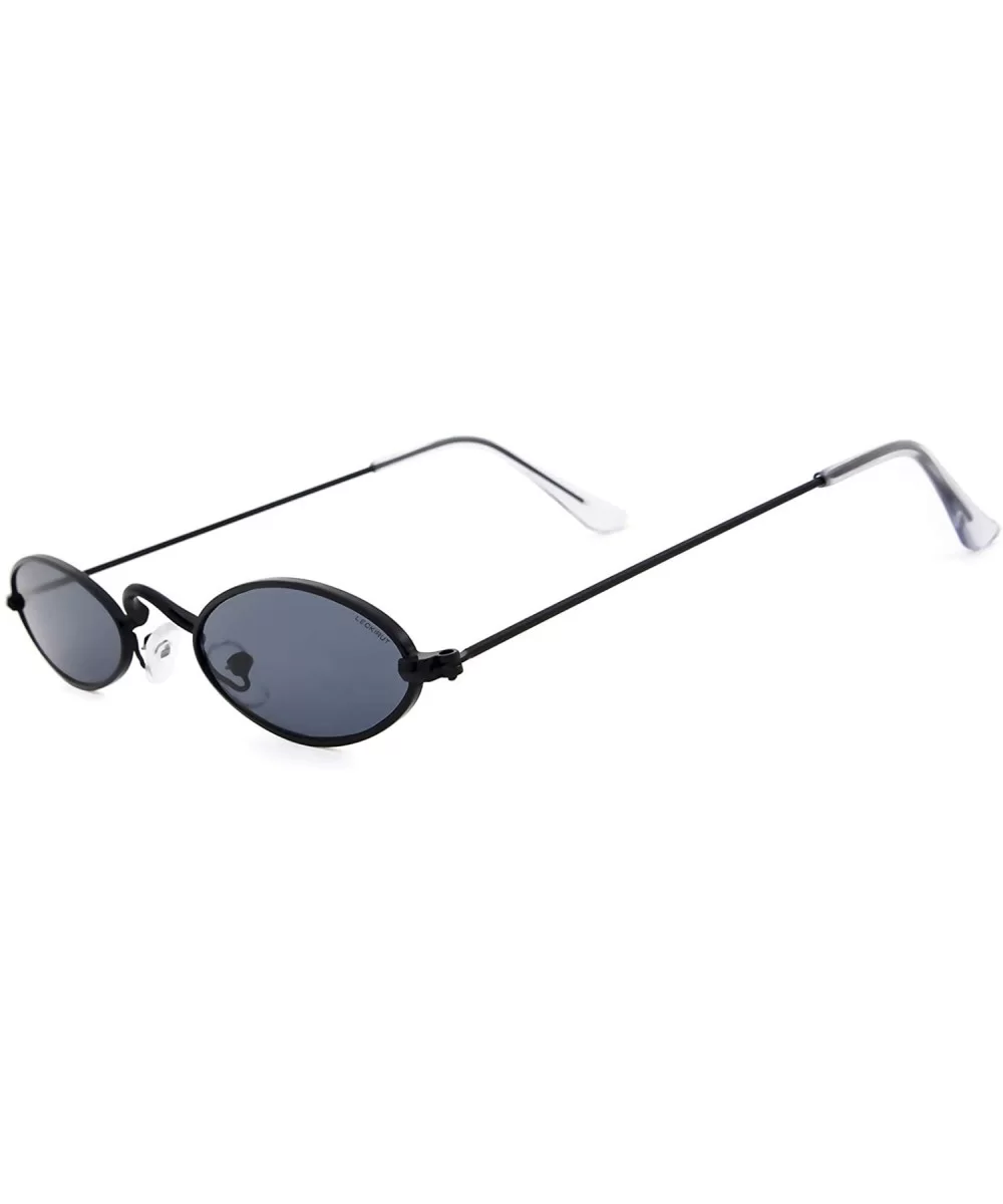 Fashion Small Oval Metal Frame Sunglasses for Men and Women UV 400 Protection - Black Frame Gray Lens - CF18RG8N2CY $8.45 Ove...