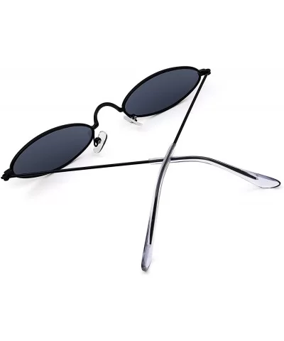 Fashion Small Oval Metal Frame Sunglasses for Men and Women UV 400 Protection - Black Frame Gray Lens - CF18RG8N2CY $8.45 Ove...