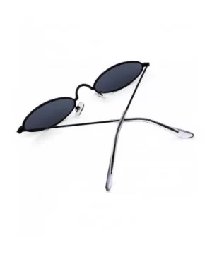 Fashion Small Oval Metal Frame Sunglasses for Men and Women UV 400 Protection - Black Frame Gray Lens - CF18RG8N2CY $8.45 Ove...