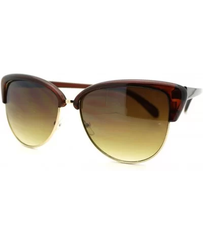 Women's Bolded Top Round Cateye Butterfly Sunglasses - Brown - CH11QSJLZBR $6.02 Oversized