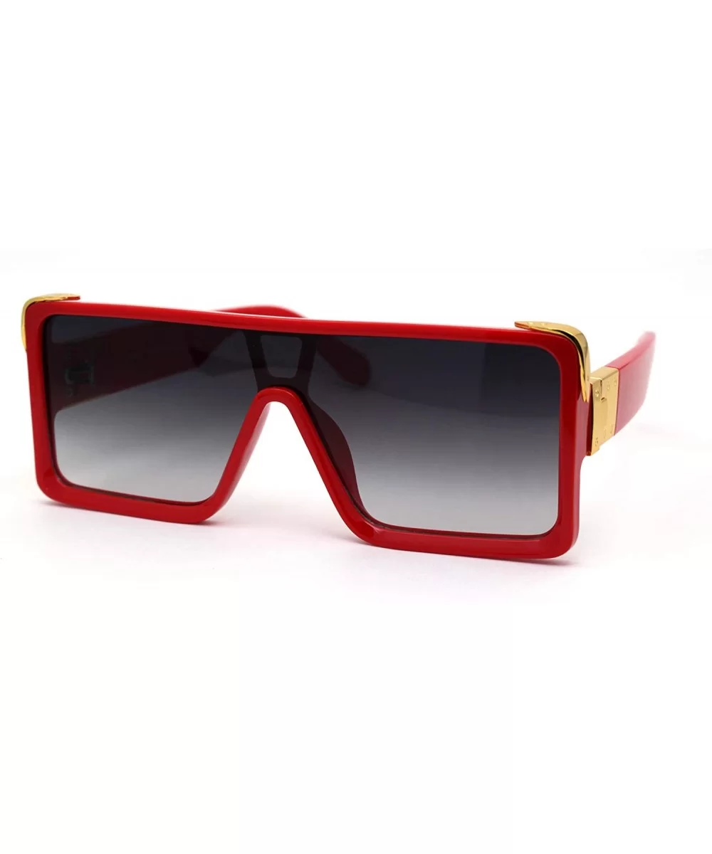 Flat Top Shield Rectangle Mobster Plastic Sunglasses - Red Smoke - CQ193GQRXQH $13.66 Shield