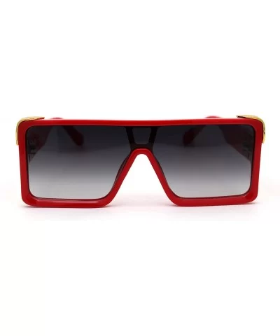 Flat Top Shield Rectangle Mobster Plastic Sunglasses - Red Smoke - CQ193GQRXQH $13.66 Shield