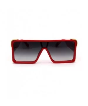 Flat Top Shield Rectangle Mobster Plastic Sunglasses - Red Smoke - CQ193GQRXQH $13.66 Shield