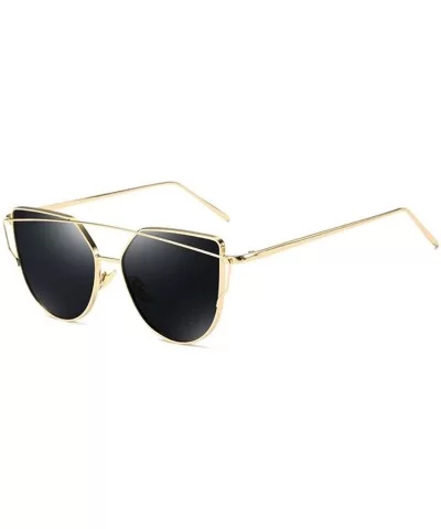 Cat Eye Mirrored Strikethrough Lens Metal Frame Womens Sunglassses J6627 - Gold Frame/Black - CF180ZEH4NK $7.70 Cat Eye