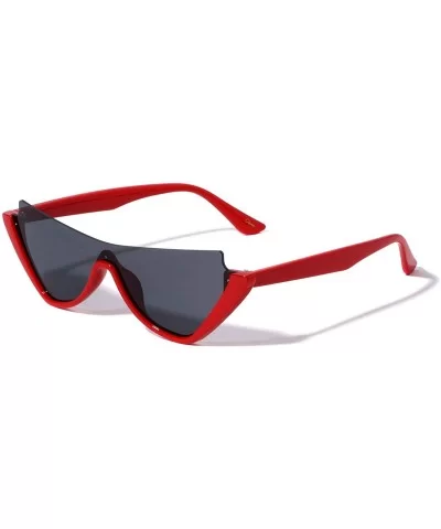 Semi Rimless Diagonal Top Sharp One Piece Shield Lens Cat Eye Sunglasses - Red - CY1993AQZNS $10.73 Cat Eye