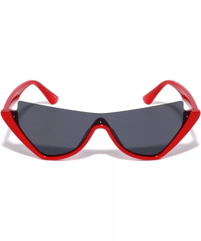 Semi Rimless Diagonal Top Sharp One Piece Shield Lens Cat Eye Sunglasses - Red - CY1993AQZNS $10.73 Cat Eye