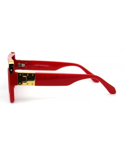 Flat Top Shield Rectangle Mobster Plastic Sunglasses - Red Smoke - CQ193GQRXQH $13.66 Shield