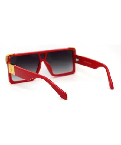 Flat Top Shield Rectangle Mobster Plastic Sunglasses - Red Smoke - CQ193GQRXQH $13.66 Shield