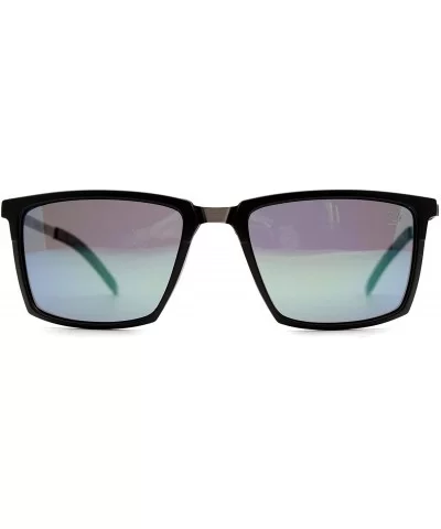 p583 Square Style Polarized- for Mens 100% UV PROTECTION - Black-greenmirror - CN192TG9EX2 $22.32 Square