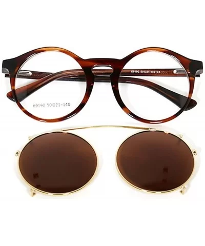 Classic Round Designer Eyeglasses/Sunglasses - Clip on Polarized Sunglass Lenses - Leopard Print - CU18EO5H6W9 $19.61 Round