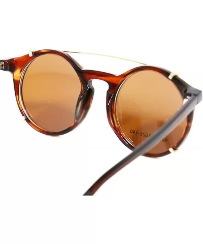 Classic Round Designer Eyeglasses/Sunglasses - Clip on Polarized Sunglass Lenses - Leopard Print - CU18EO5H6W9 $19.61 Round