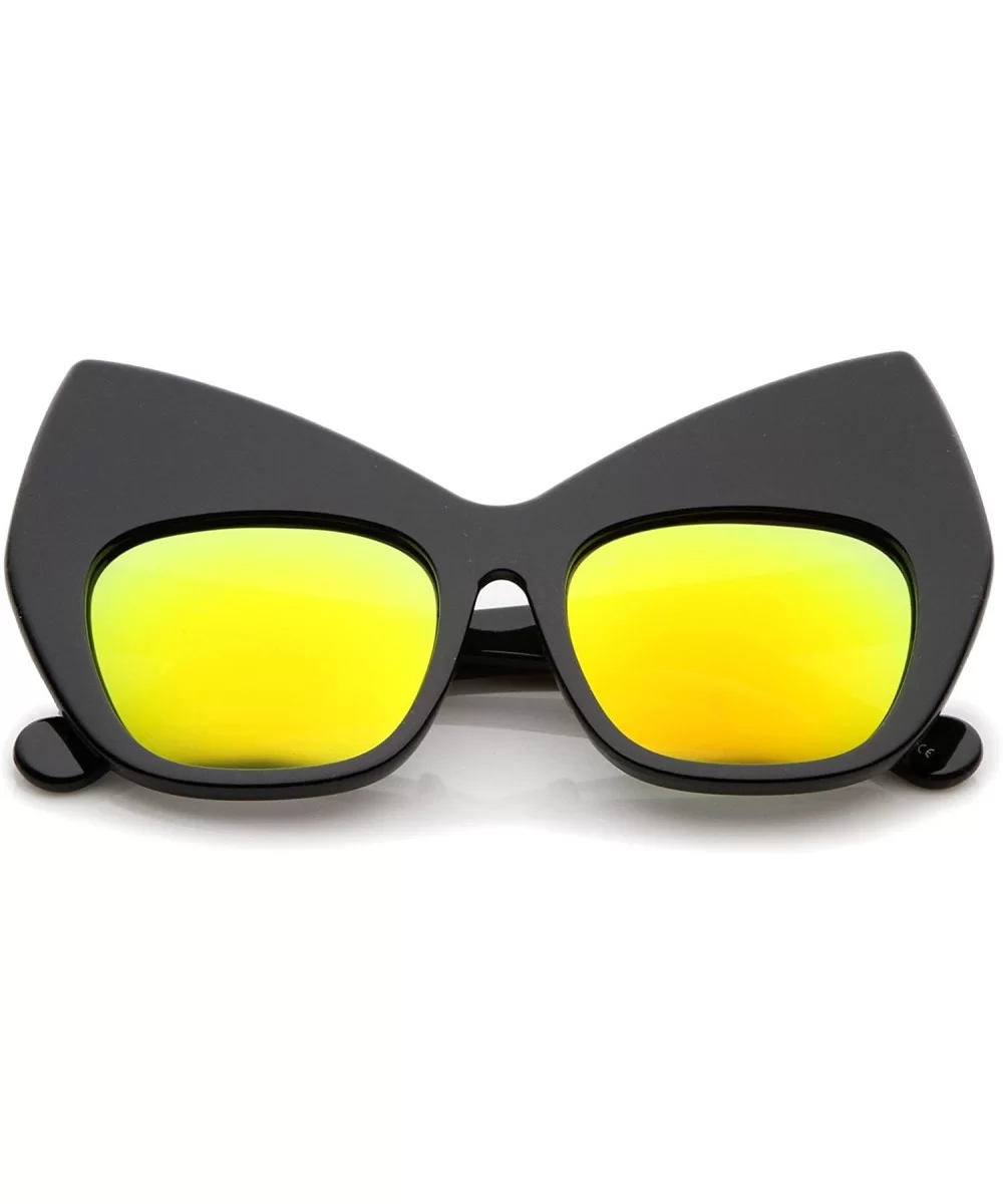 Chunky Frame Colored Mirror Square Lens Oversized Cat Eye Sunglasses 49mm - Black / Yellow Mirror - C812LBRUH3H $7.78 Cat Eye