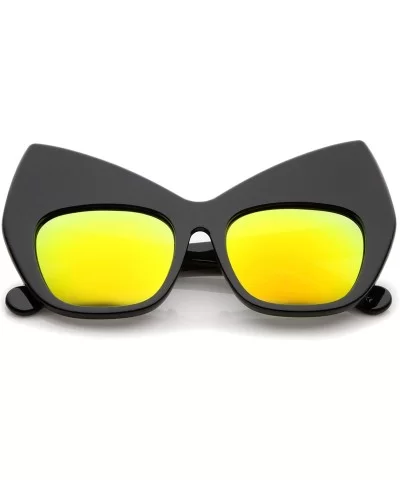 Chunky Frame Colored Mirror Square Lens Oversized Cat Eye Sunglasses 49mm - Black / Yellow Mirror - C812LBRUH3H $7.78 Cat Eye