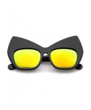 Chunky Frame Colored Mirror Square Lens Oversized Cat Eye Sunglasses 49mm - Black / Yellow Mirror - C812LBRUH3H $7.78 Cat Eye