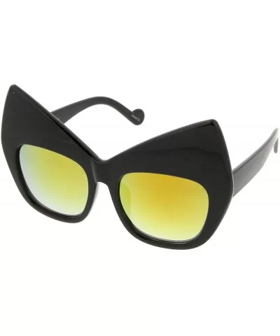 Chunky Frame Colored Mirror Square Lens Oversized Cat Eye Sunglasses 49mm - Black / Yellow Mirror - C812LBRUH3H $7.78 Cat Eye