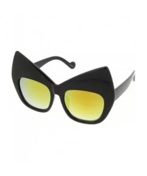 Chunky Frame Colored Mirror Square Lens Oversized Cat Eye Sunglasses 49mm - Black / Yellow Mirror - C812LBRUH3H $7.78 Cat Eye