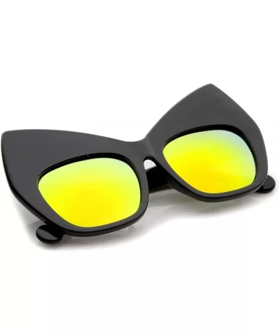 Chunky Frame Colored Mirror Square Lens Oversized Cat Eye Sunglasses 49mm - Black / Yellow Mirror - C812LBRUH3H $7.78 Cat Eye