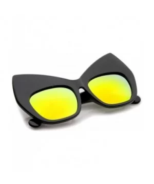 Chunky Frame Colored Mirror Square Lens Oversized Cat Eye Sunglasses 49mm - Black / Yellow Mirror - C812LBRUH3H $7.78 Cat Eye