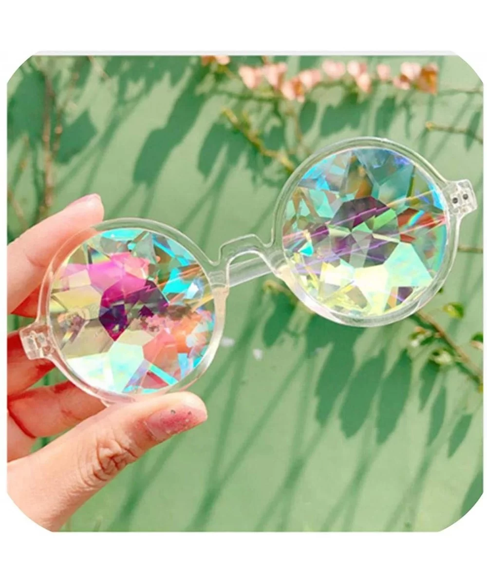 Round Kaleido Glasses Rave Festival Men Women Brand Designer Holographic Female Male Sunglasses Retro - Clear - C0197A3C7GM $...