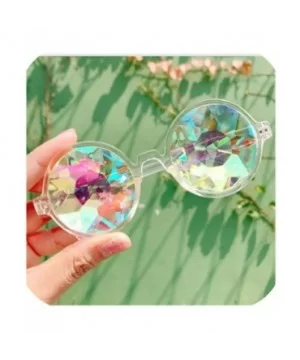 Round Kaleido Glasses Rave Festival Men Women Brand Designer Holographic Female Male Sunglasses Retro - Clear - C0197A3C7GM $...