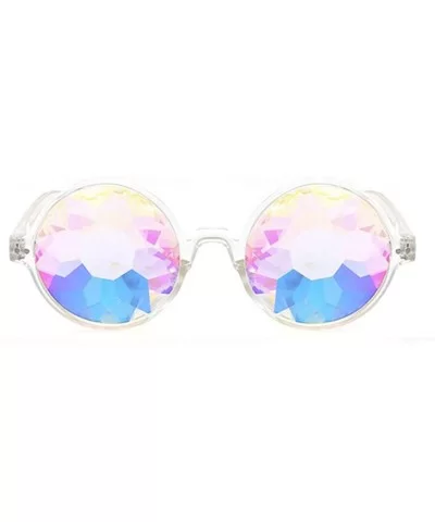 Round Kaleido Glasses Rave Festival Men Women Brand Designer Holographic Female Male Sunglasses Retro - Clear - C0197A3C7GM $...