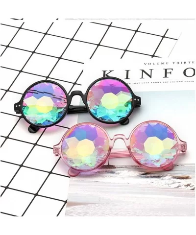 Round Kaleido Glasses Rave Festival Men Women Brand Designer Holographic Female Male Sunglasses Retro - Clear - C0197A3C7GM $...