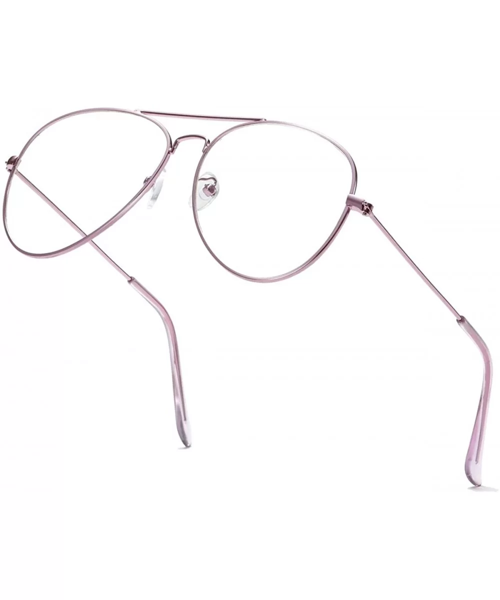 Clear Aviator Glasses Lens Premium Classic Metal Frame Eyeglasses - Pink - C118XE082EQ $6.26 Aviator