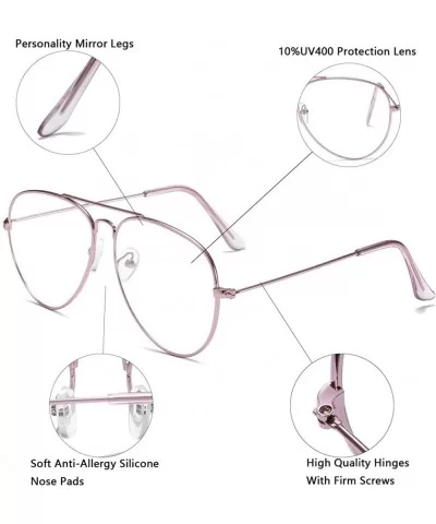 Clear Aviator Glasses Lens Premium Classic Metal Frame Eyeglasses - Pink - C118XE082EQ $6.26 Aviator