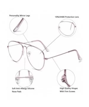 Clear Aviator Glasses Lens Premium Classic Metal Frame Eyeglasses - Pink - C118XE082EQ $6.26 Aviator