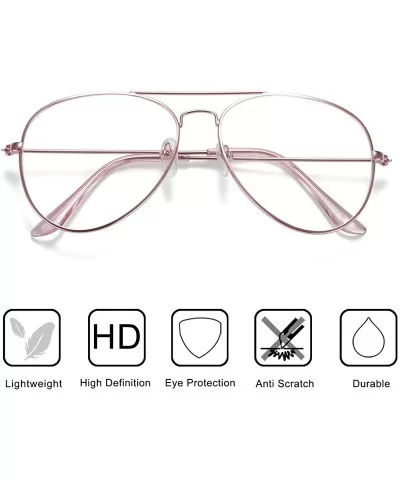 Clear Aviator Glasses Lens Premium Classic Metal Frame Eyeglasses - Pink - C118XE082EQ $6.26 Aviator