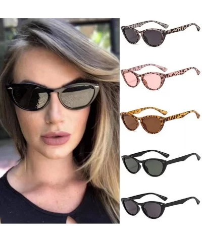 Oval Circle Sunglasses for Women Top Fashion Shades Retro Vintage Narrow Cat Eye Sunglasses Clout Goggles - Black - C218U54LH...