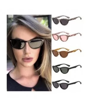 Oval Circle Sunglasses for Women Top Fashion Shades Retro Vintage Narrow Cat Eye Sunglasses Clout Goggles - Black - C218U54LH...