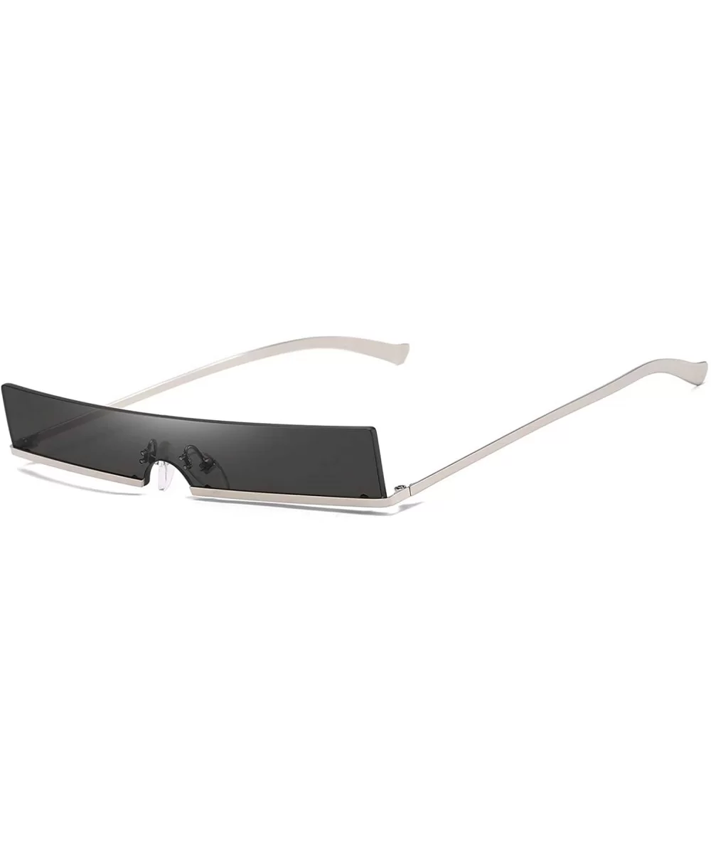 Trendy Tiny Rimless Rectangle Sunglasses Slim Rectangular - Black - C018QCA9YTN $9.22 Oval