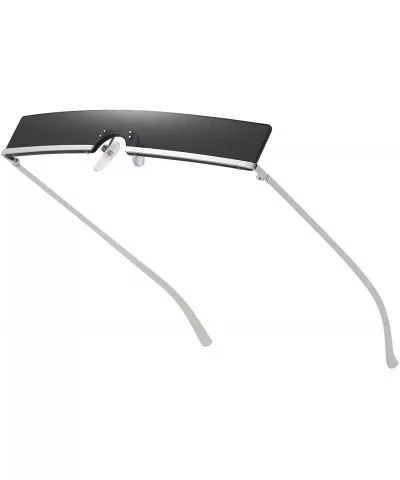 Trendy Tiny Rimless Rectangle Sunglasses Slim Rectangular - Black - C018QCA9YTN $9.22 Oval