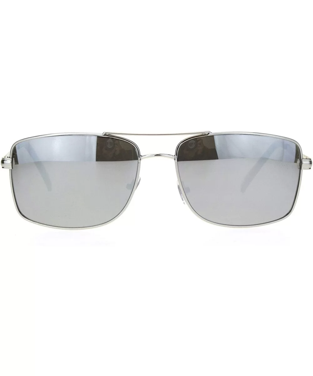 Mens Rectangular Racer Officer Pilots Metal Rim Agent Sunglasses - Silver Mirror - CM18OA3XH57 $5.82 Rectangular