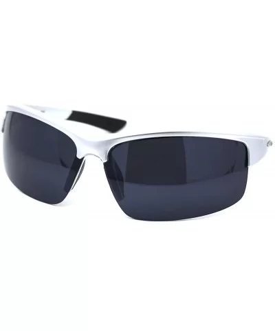 Mens Rectangular Half Rim Sport Plastic Sunglasses - Silver Black - CB193YLUGKX $6.44 Rectangular