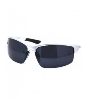 Mens Rectangular Half Rim Sport Plastic Sunglasses - Silver Black - CB193YLUGKX $6.44 Rectangular