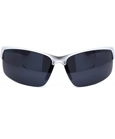 Mens Rectangular Half Rim Sport Plastic Sunglasses - Silver Black - CB193YLUGKX $6.44 Rectangular