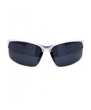 Mens Rectangular Half Rim Sport Plastic Sunglasses - Silver Black - CB193YLUGKX $6.44 Rectangular